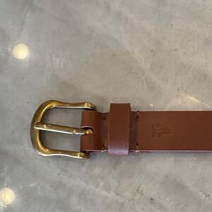 Frye Brown Leather Ladies Belt with Gold Buckle
